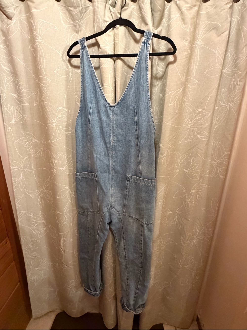 Free People Light Blue Denim Slip-On Jumpsuit